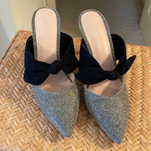 Loeffler Randall Flora Suede and Glitter Bow Mule Heels - SZ 10